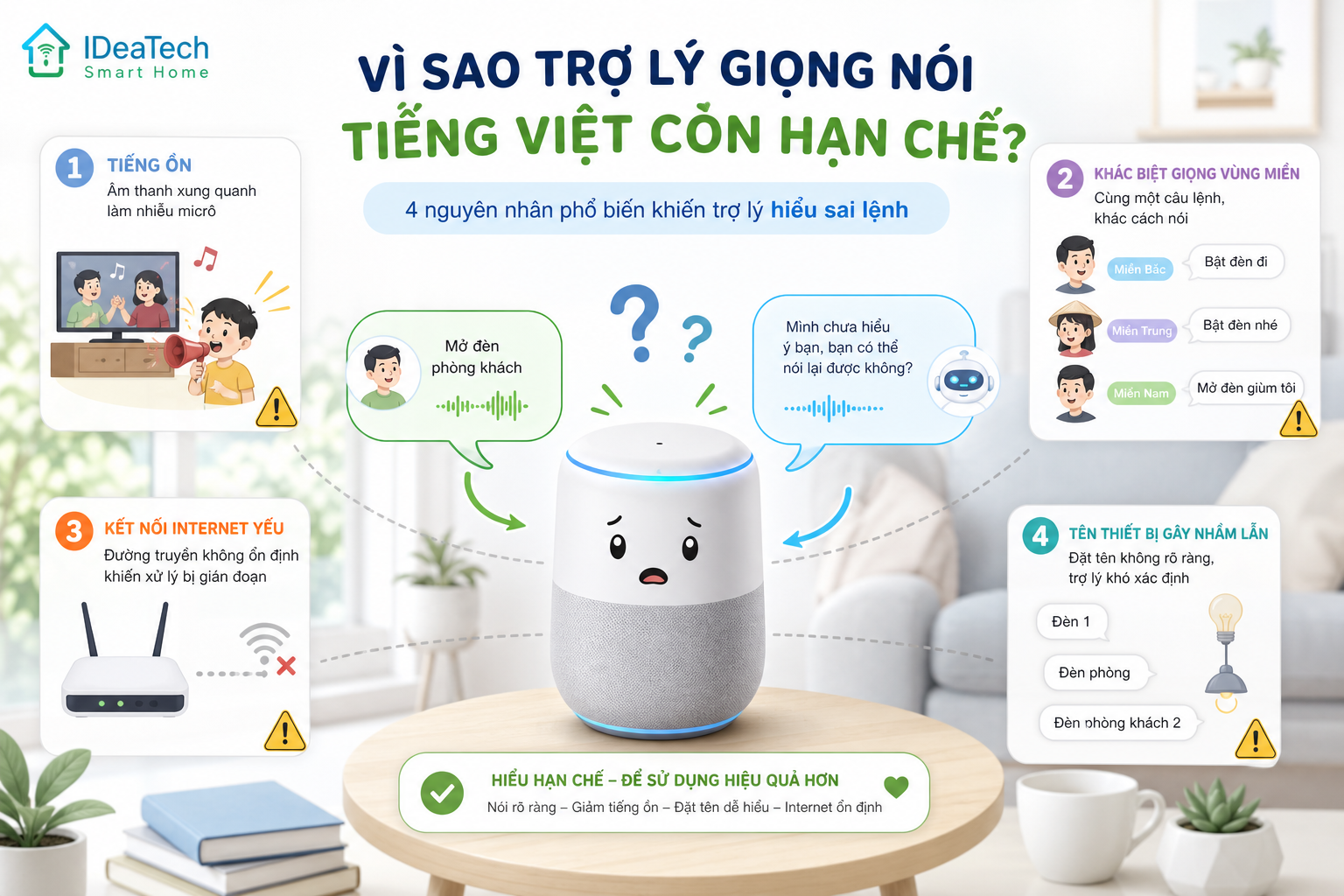 Các nguyên nhân khiến trợ lý ảo tiếng Việt nghe nhầm lệnh trong nhà