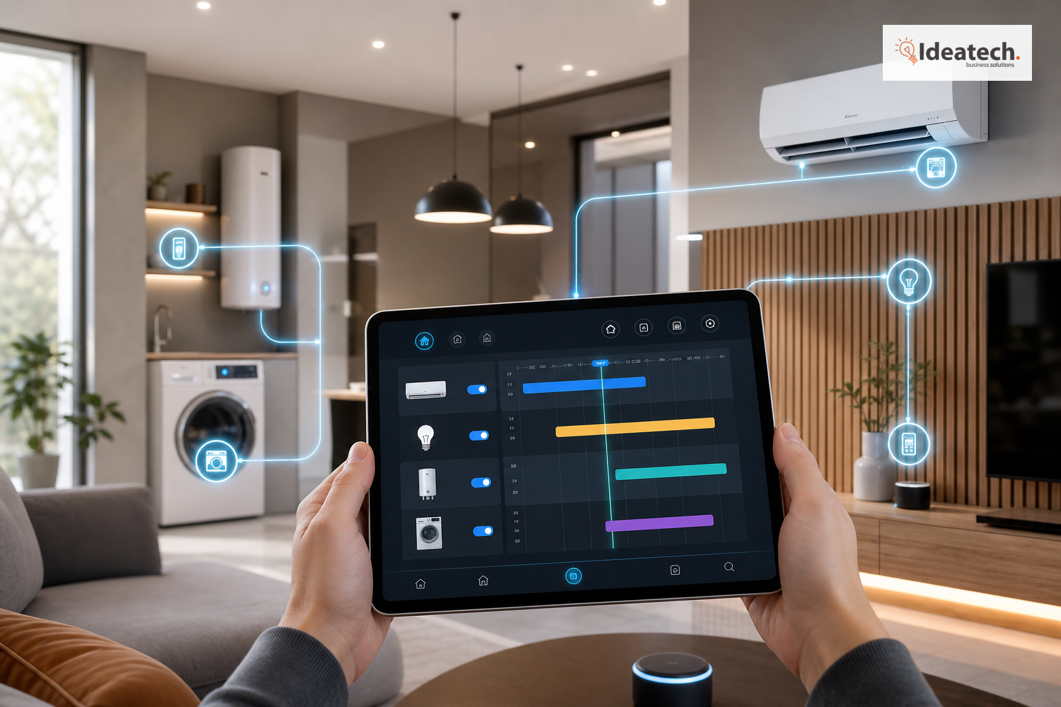 Tablet điều khiển điều hòa, đèn, máy giặt và lịch bật tắt thiết bị thông minh