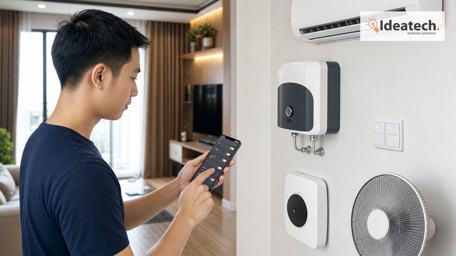 Gia chủ cài lịch bật tắt điều hòa, đèn và thiết bị điện trên điện thoại