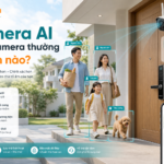 Hình minh họa camera AI và khóa cửa thông minh tại lối vào nhà