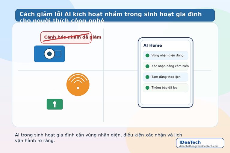 Minh họa nhà thông minh dùng AI để giảm cảnh báo và kích hoạt nhầm