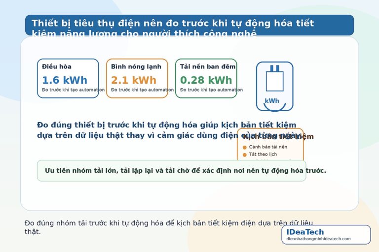 Minh họa các thiết bị tiêu thụ điện nên đo trước khi tự động hóa tiết kiệm năng lượng cho người thích công nghệ