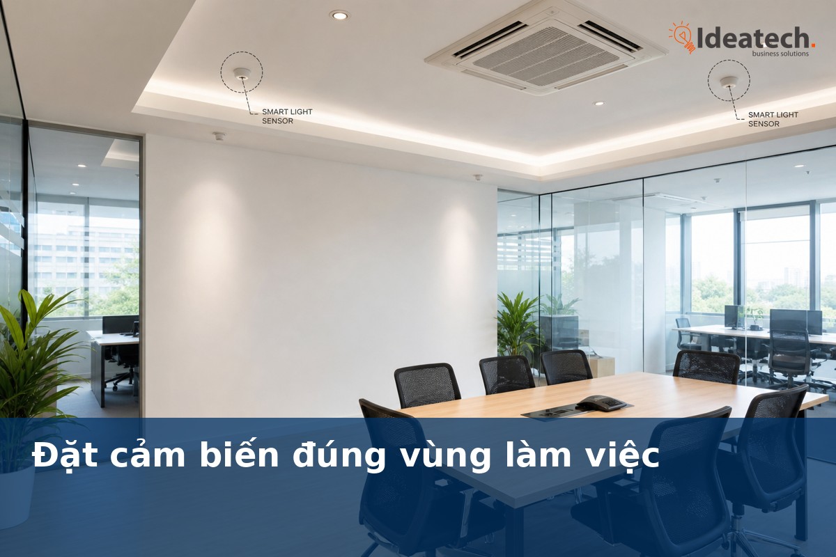 Cảm biến hiện diện đặt đúng vùng làm việc tránh cửa sổ và điều hòa