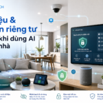 Giao diện AI nhà thông minh hiển thị kiểm soát dữ liệu và quyền riêng tư trong căn hộ hiện đại
