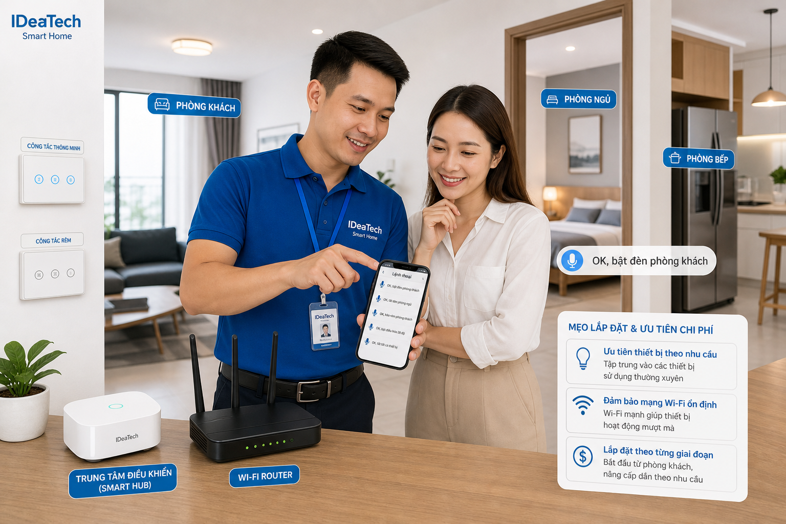 Kỹ thuật viên cấu hình câu lệnh giọng nói cho chủ nhà