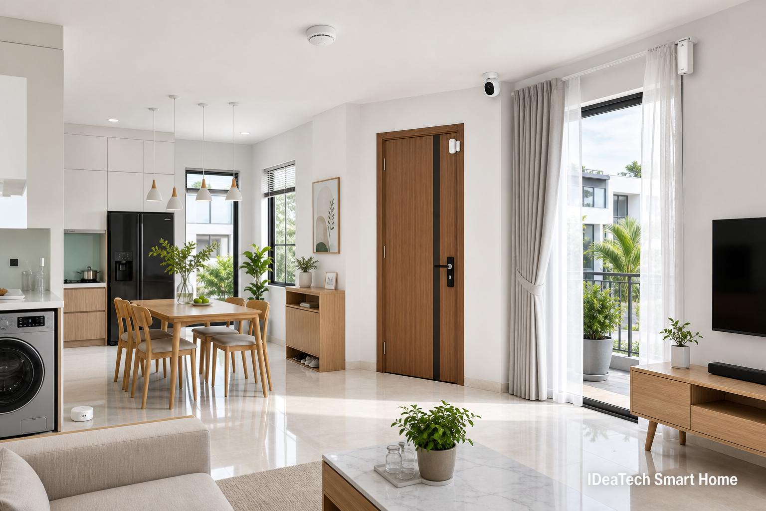 Cảm biến khói, rò nước, cửa và camera an ninh trong nhà phố