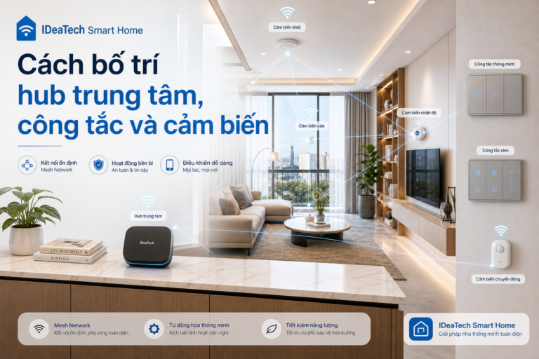 Cách bố trí hub trung tâm, công tắc và cảm biến để hệ thống ổn định