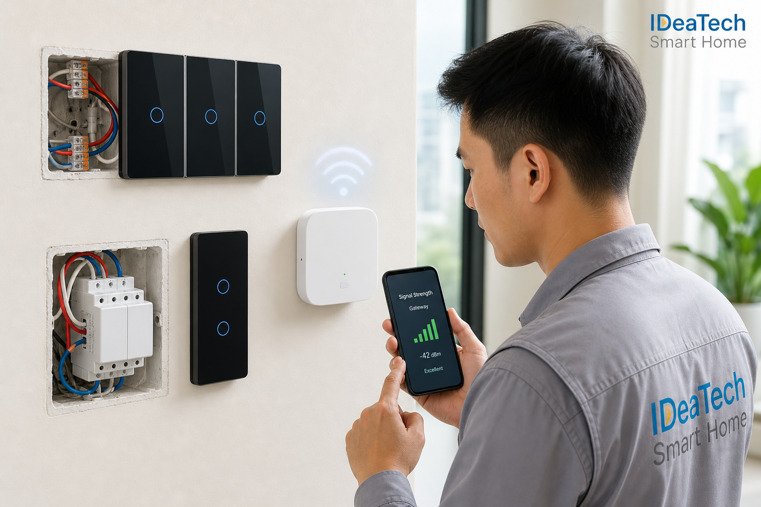 Công tắc thông minh bố trí đều theo hành lang và khu vực trung chuyển trong nhà