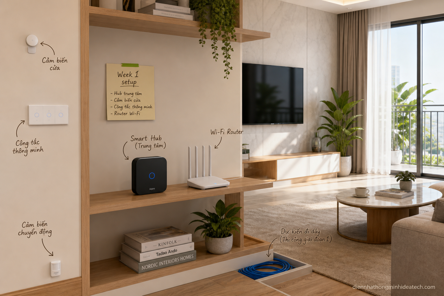 Khảo sát vị trí đặt hub trung tâm và hệ thiết bị nền trong tuần đầu nâng cấp nhà thông minh