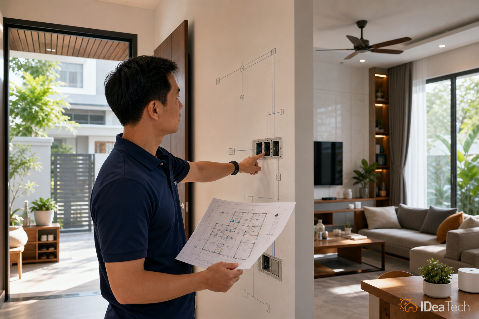 Kiểm tra vị trí công tắc dây điện và điểm điều khiển trước khi nâng cấp nhà thường thành nhà thông minh