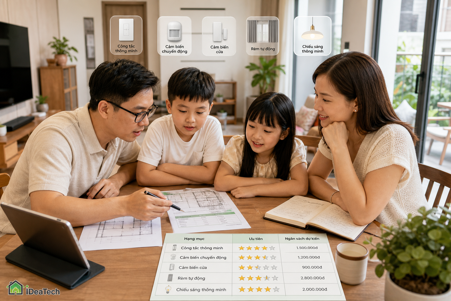 Gia đình lên kế hoạch ngân sách và chọn thiết bị ưu tiên trước khi nâng cấp nhà thông minh