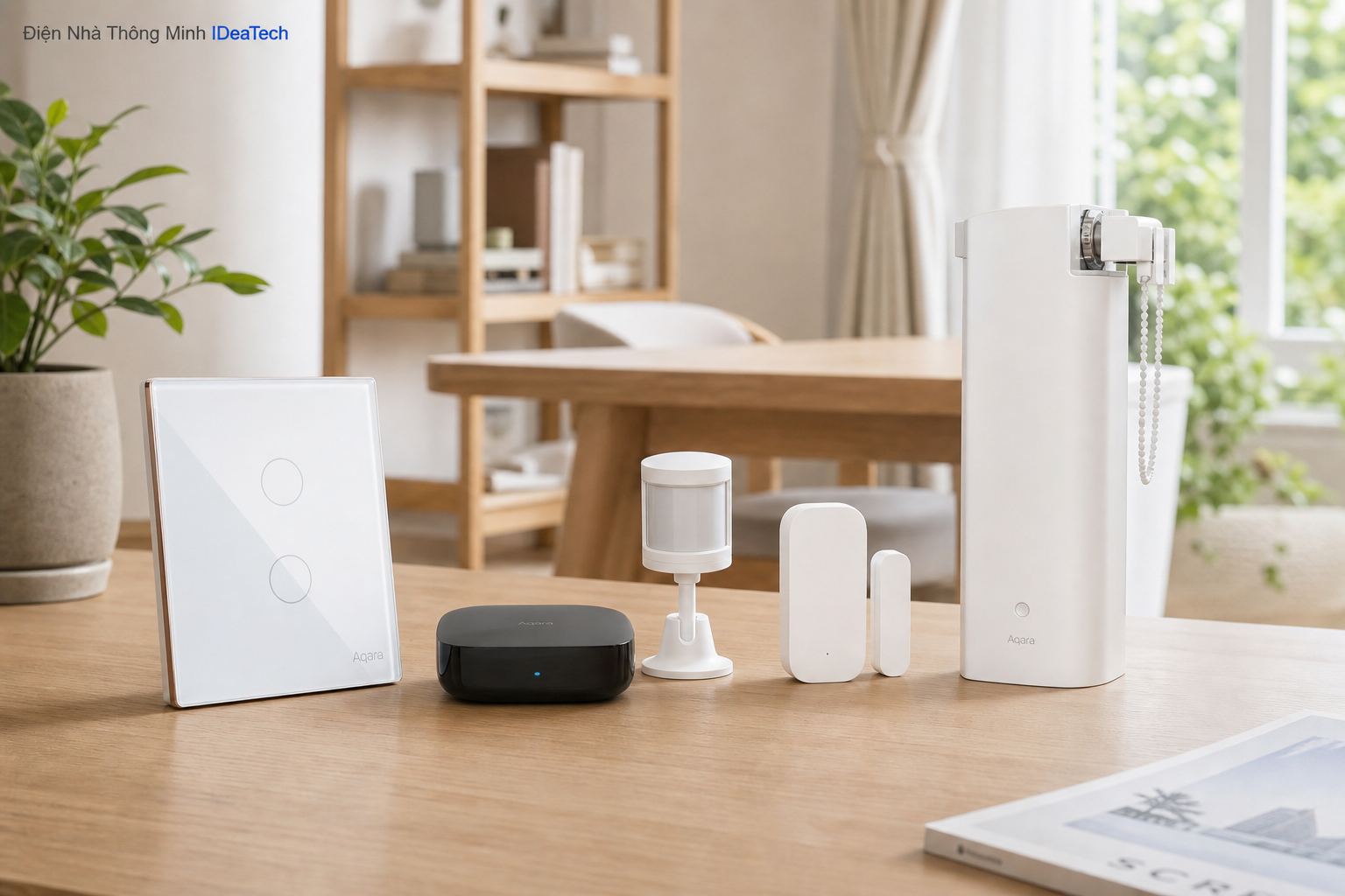 Bộ thiết bị thông minh cơ bản được lựa chọn theo ưu tiên gồm công tắc hub và cảm biến