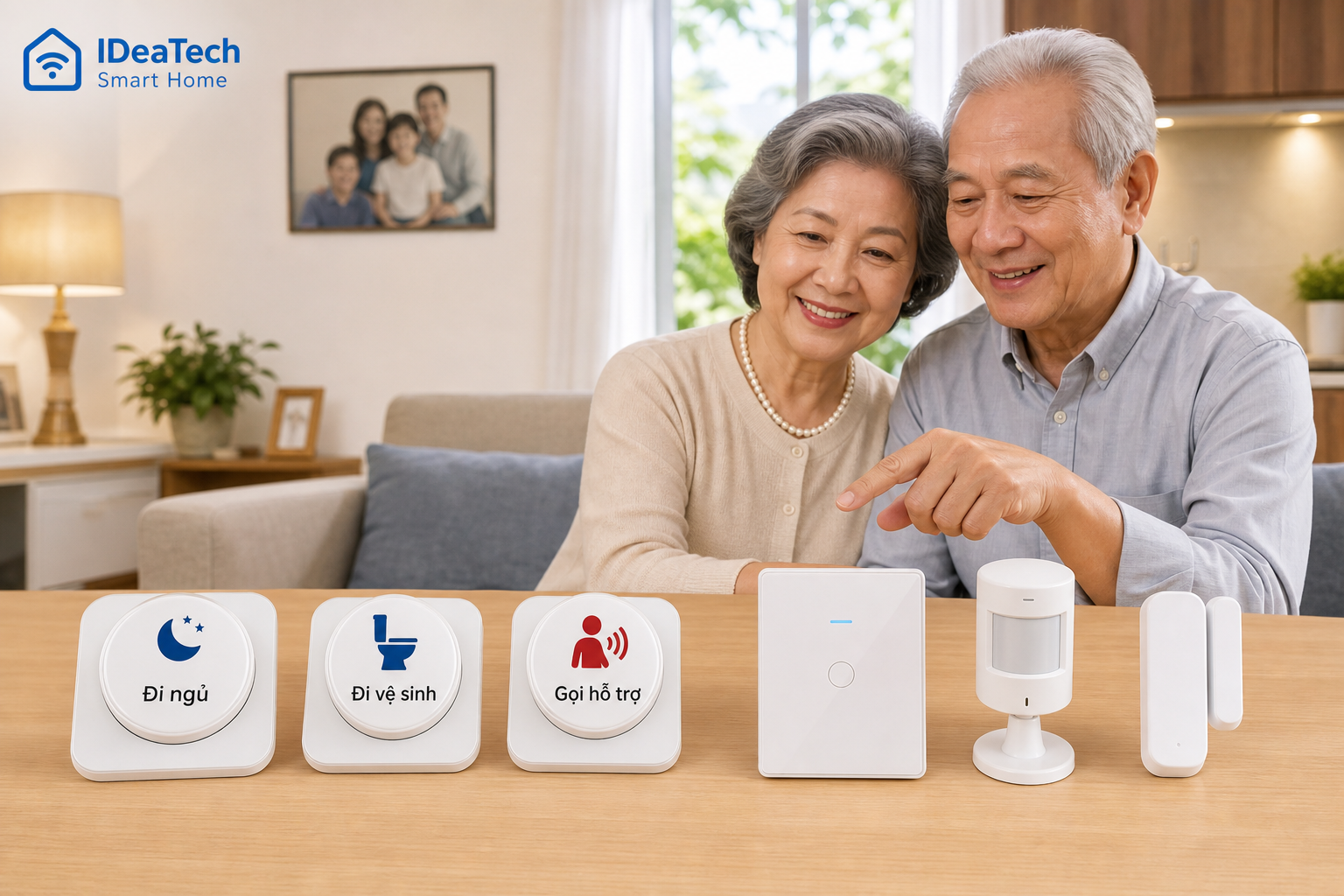 Bộ nút cảnh đơn giản cho người lớn tuổi gồm đi ngủ đi vệ sinh và gọi hỗ trợ