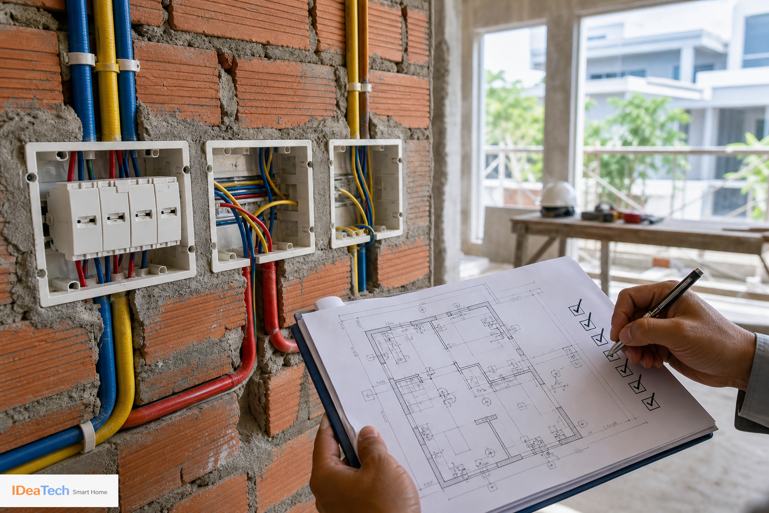 Kiểm tra hộp công tắc dây nguội và đường điện âm tường trước hoàn thiện