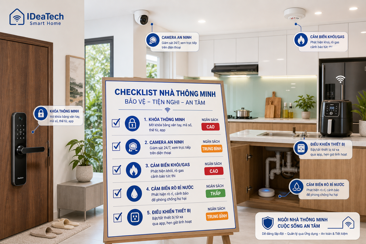 Checklist smart lock camera cảm biến bếp và cửa ra vào