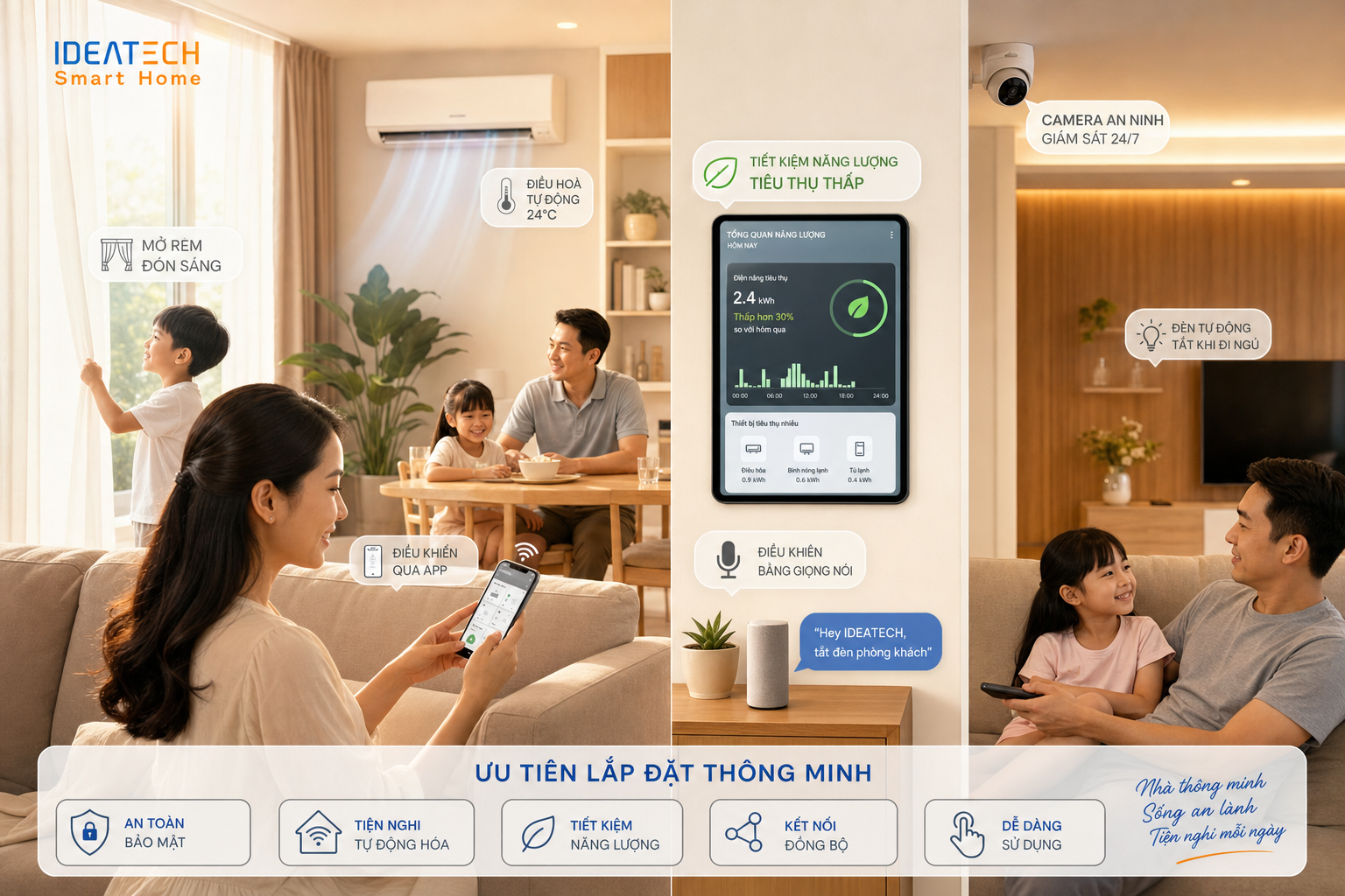 Gia đình Việt dùng điện thoại và giọng nói để điều khiển đèn, rèm, điều hòa và an ninh