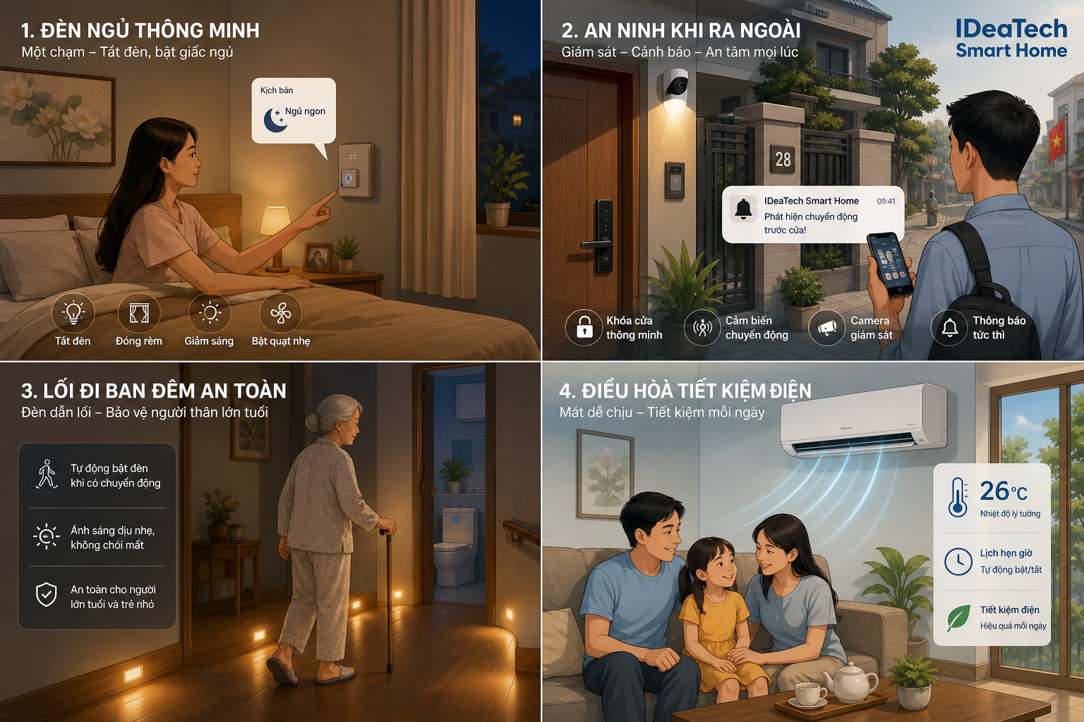 Kịch bản smart home thực dụng cho đi ngủ ra khỏi nhà và tiết kiệm điện