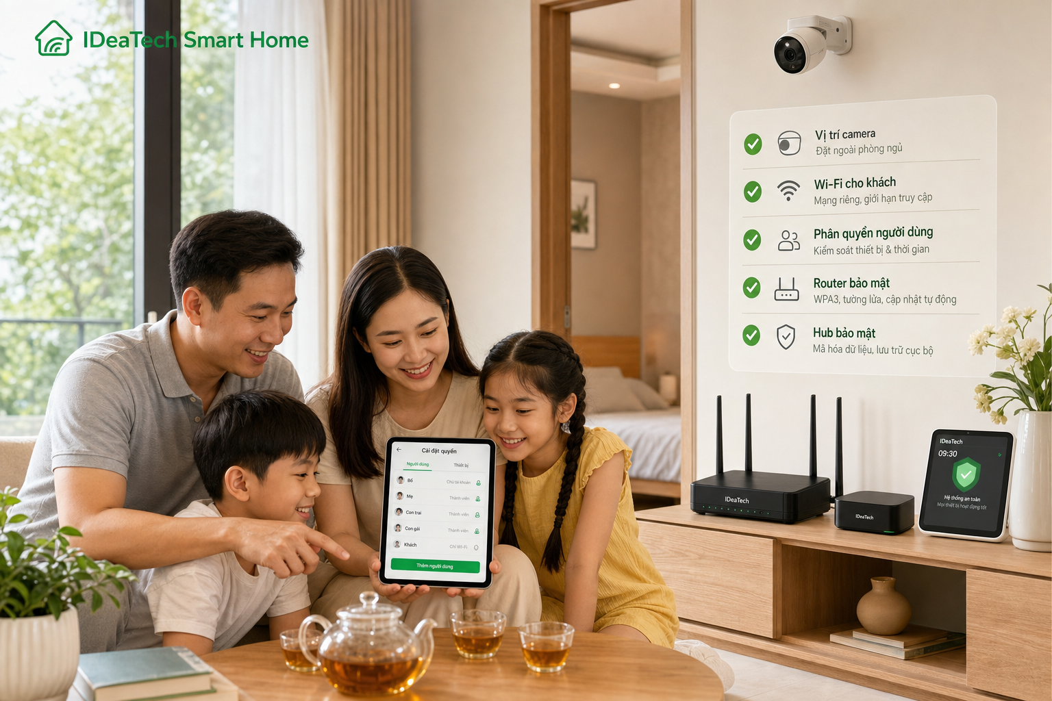 Gia đình thiết lập quyền người dùng Wi-Fi khách và vị trí camera an toàn