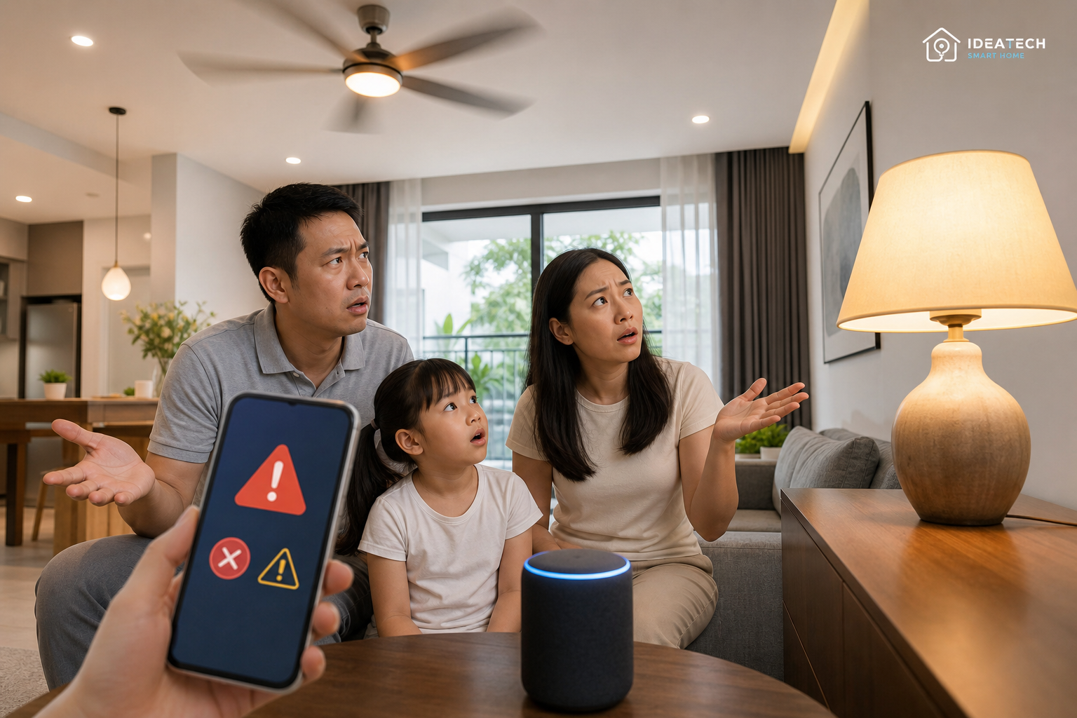 Trợ lý ảo nghe nhầm khiến đèn và quạt bật sai trong phòng khách Trợ lý ảo nghe nhầm khiến đèn và quạt bật sai trong phòng khách