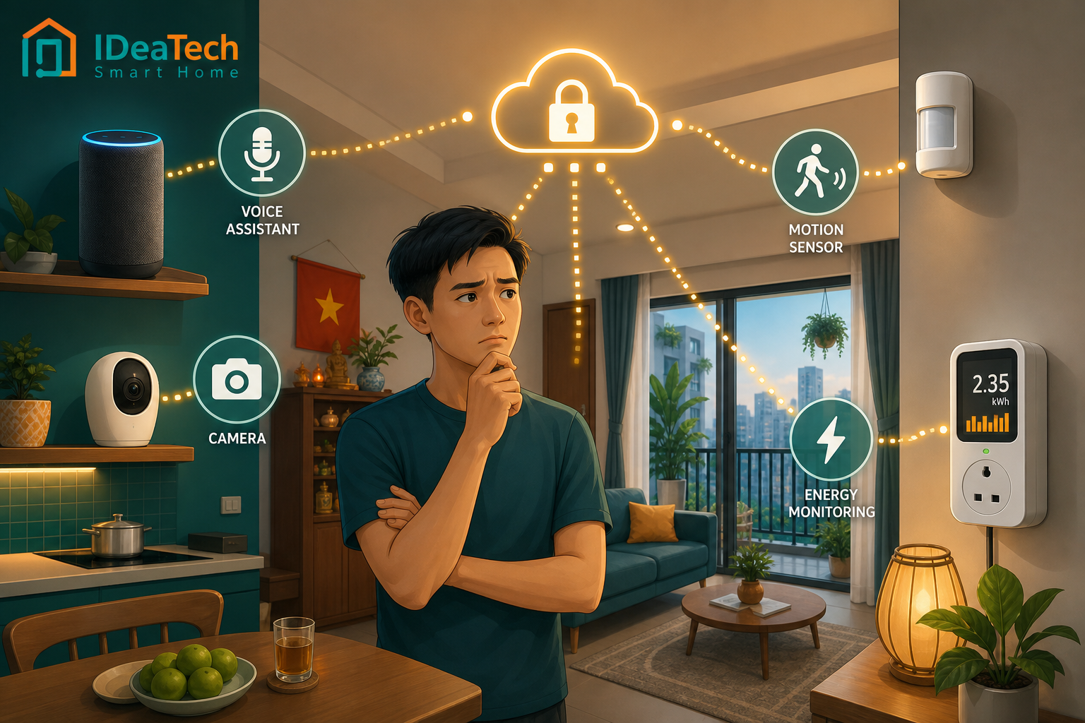 Gia chủ xem các nhóm dữ liệu từ giọng nói camera cảm biến và điện năng