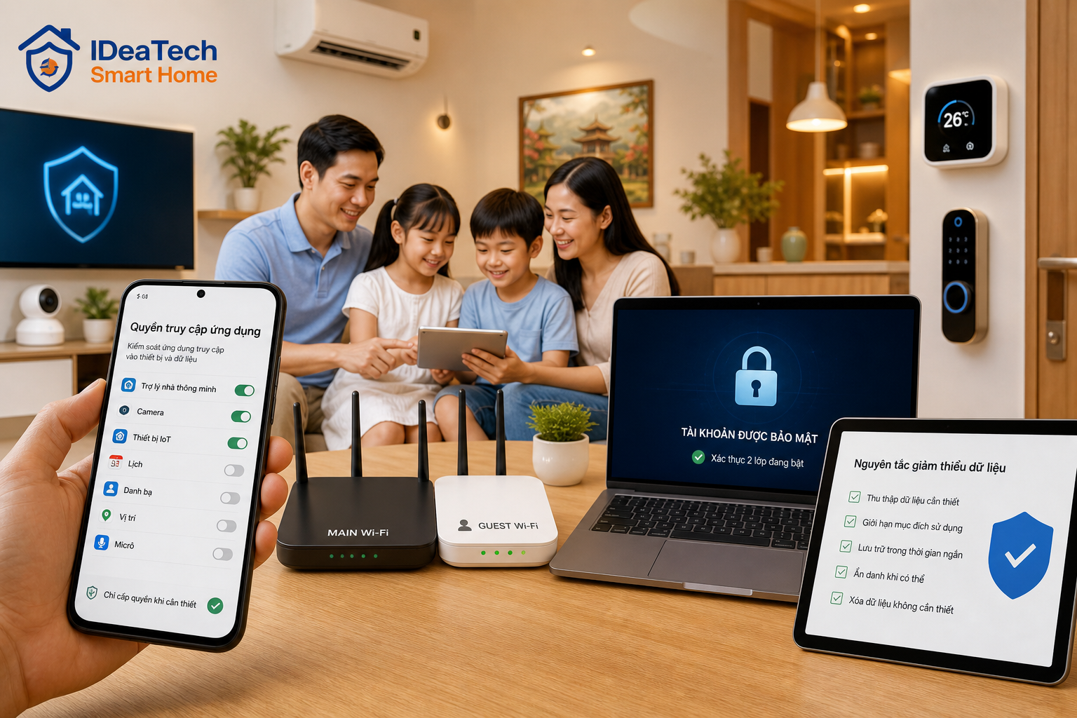 Màn hình phân quyền ứng dụng router Wi-Fi khách và tài khoản được bảo vệ