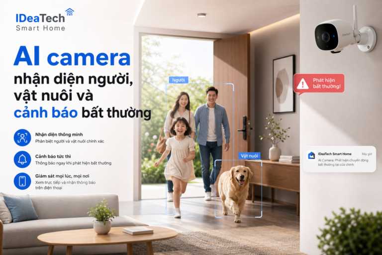 Hình minh họa AI camera trong nhà thông minh nhận diện người và vật nuôi