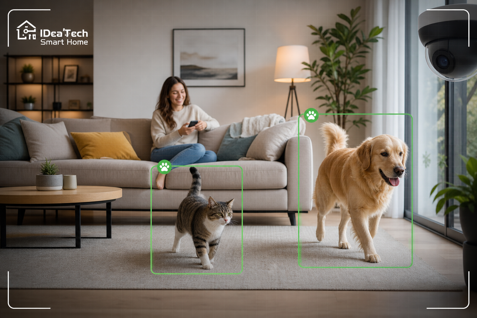 AI camera phân biệt chó mèo với chuyển động bất thường trong phòng khách