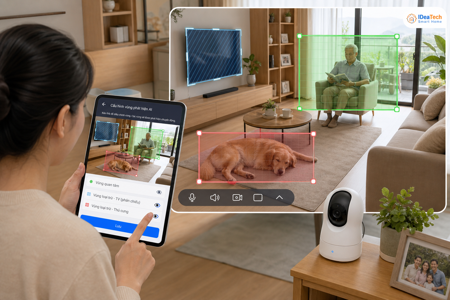 Người chăm sóc cấu hình vùng nhận diện AI camera để giảm cảnh báo nhầm