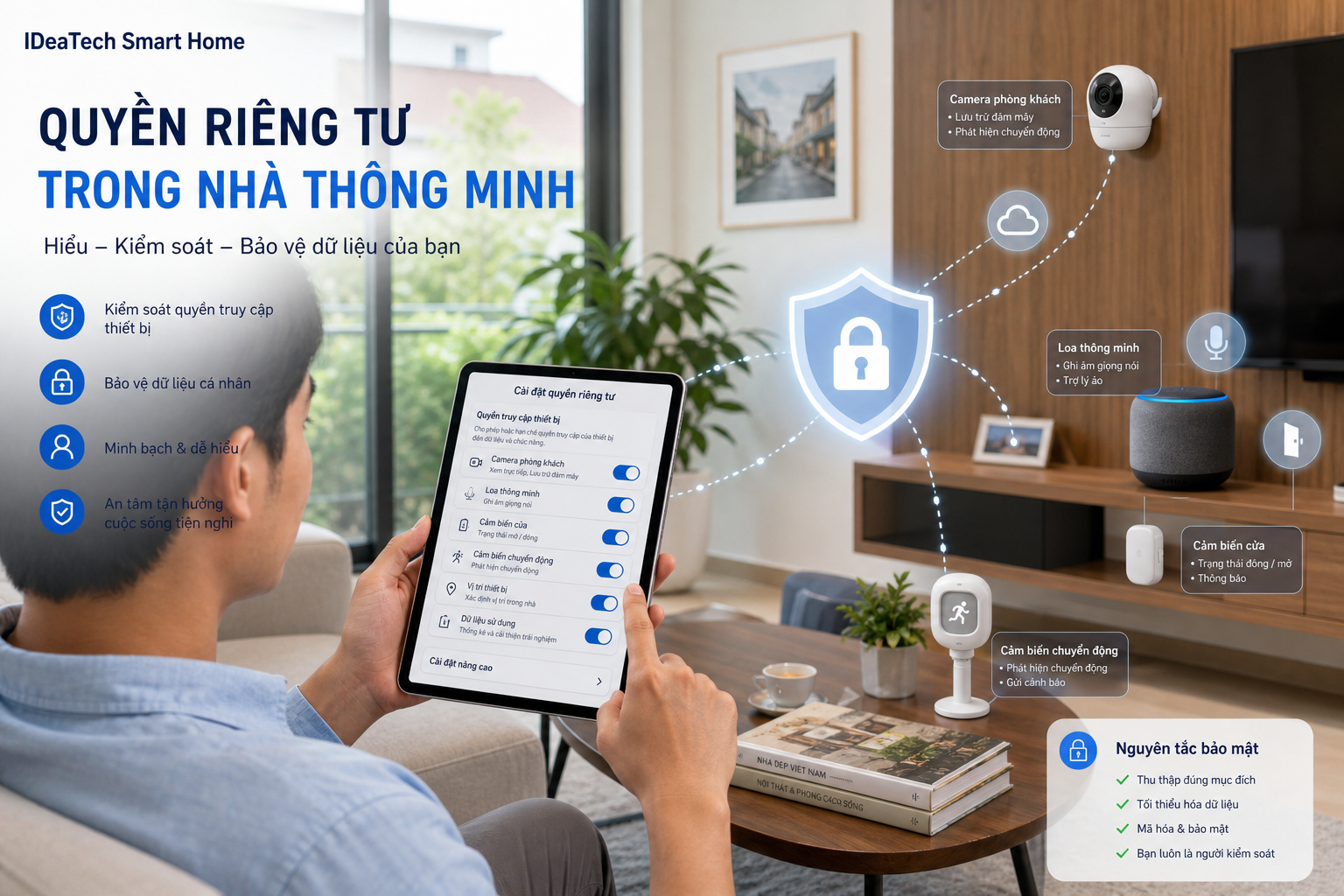 Gia chủ kiểm tra quyền truy cập dữ liệu của camera, cảm biến và trợ lý ảo