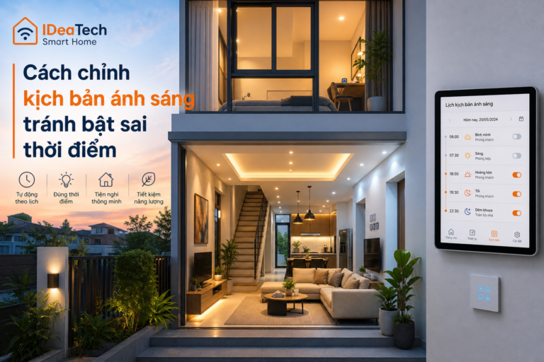 Nhà phố hiện đại với kịch bản ánh sáng thông minh được chỉnh đúng thời điểm