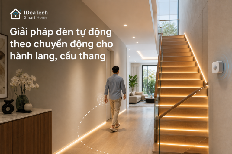 Hành lang và cầu thang nhà phố bật đèn tự động theo chuyển động