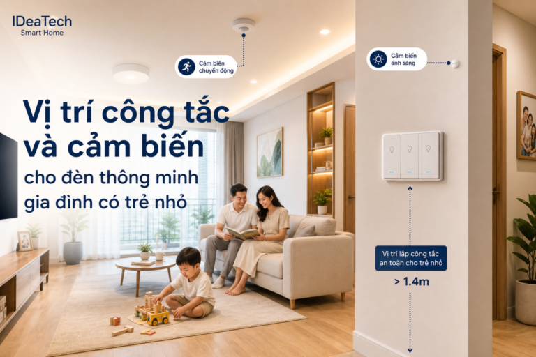 Vị trí công tắc và cảm biến cho đèn thông minh gia đình có trẻ nhỏ