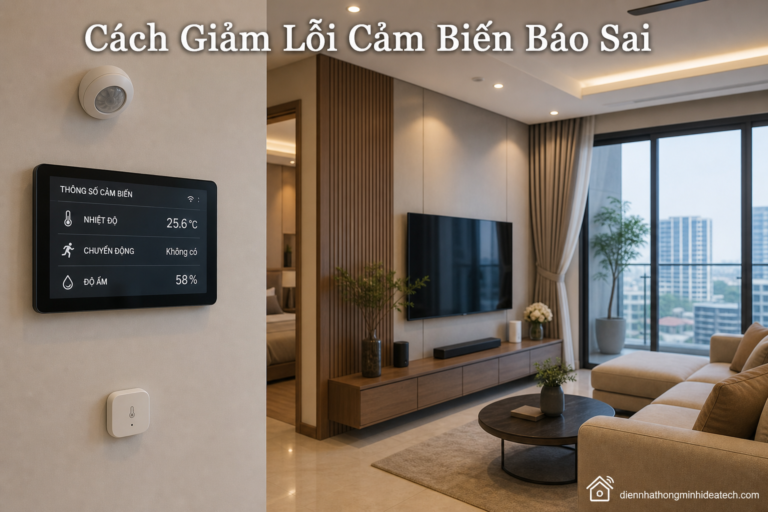 Phòng khách căn hộ chung cư lắp cảm biến nhiệt độ và chuyển động thông minh