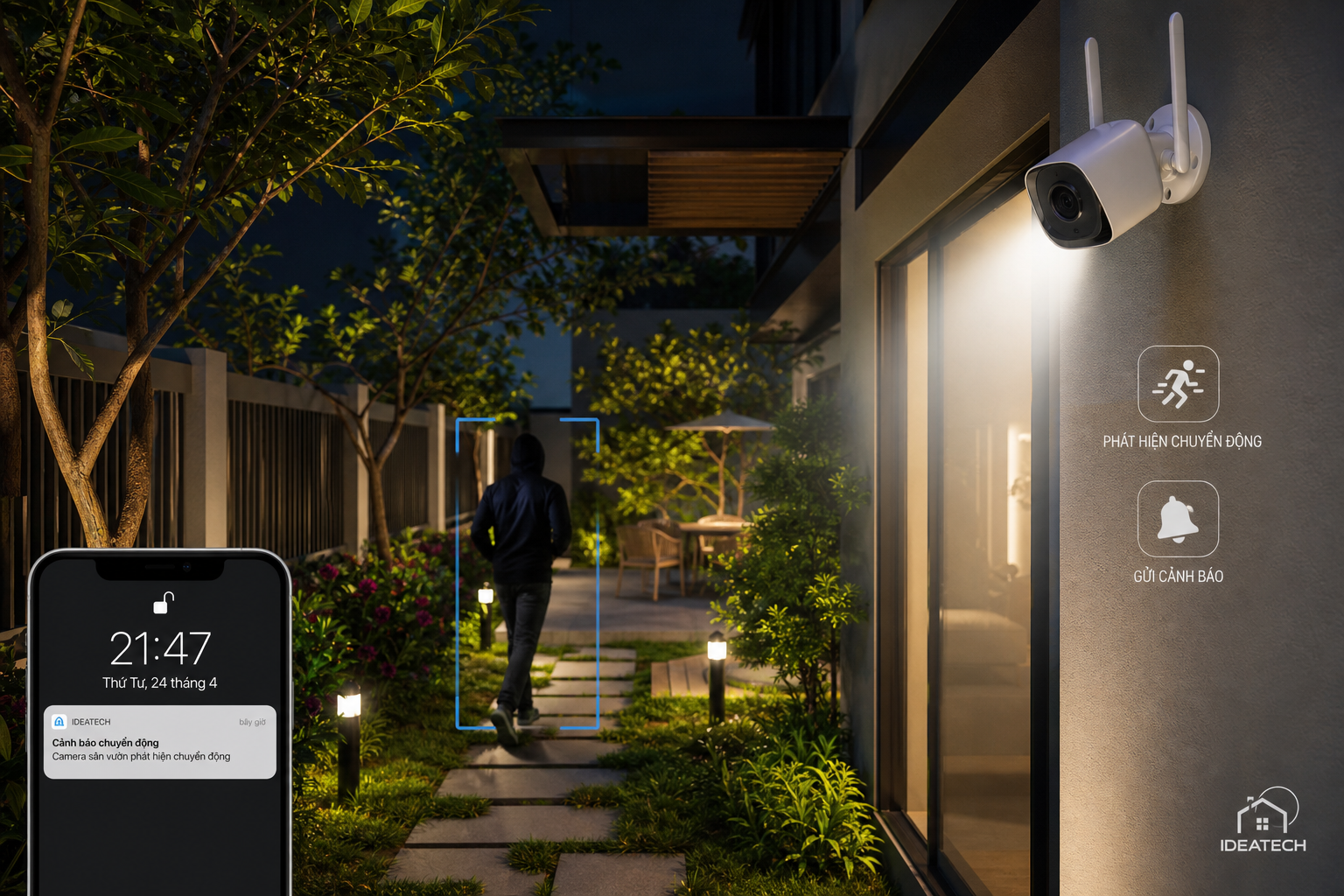 Camera an ninh giám sát thông minh sân vườn IDEATECH