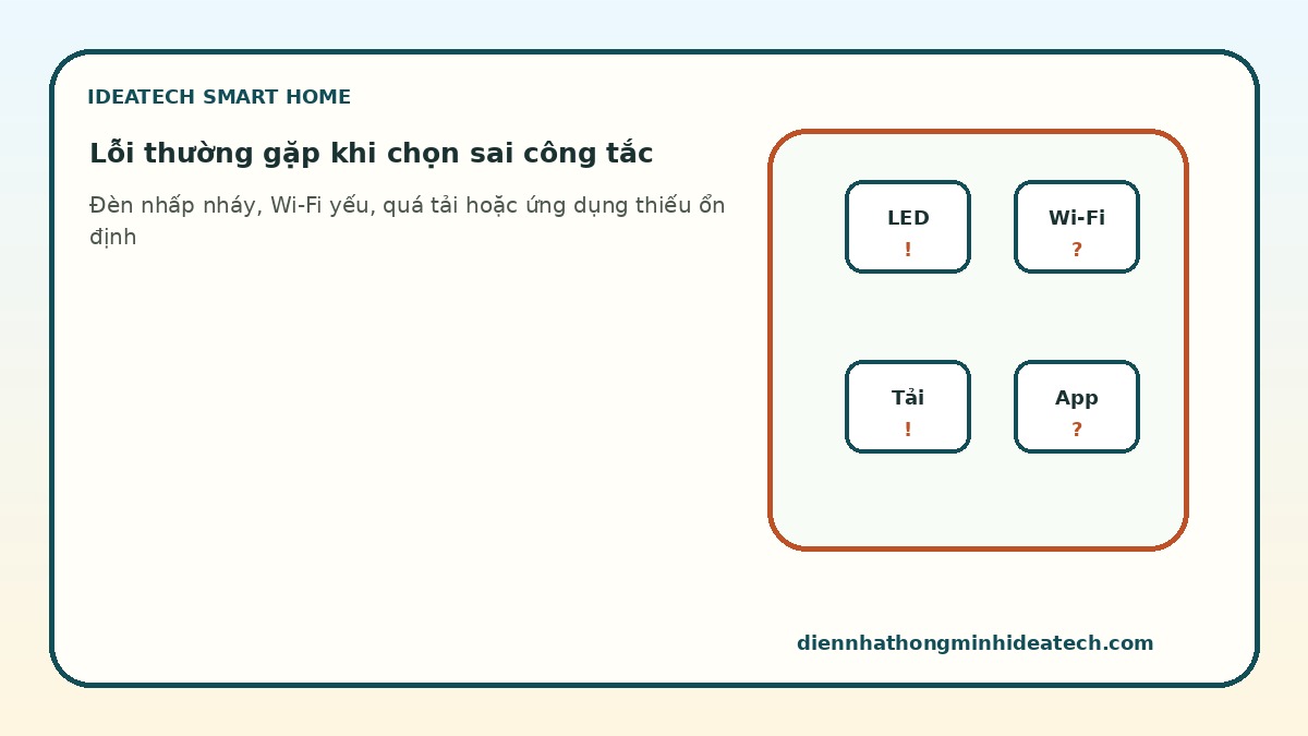 Các lỗi thường gặp khi chọn công tắc thông minh không đúng tải và hạ tầng