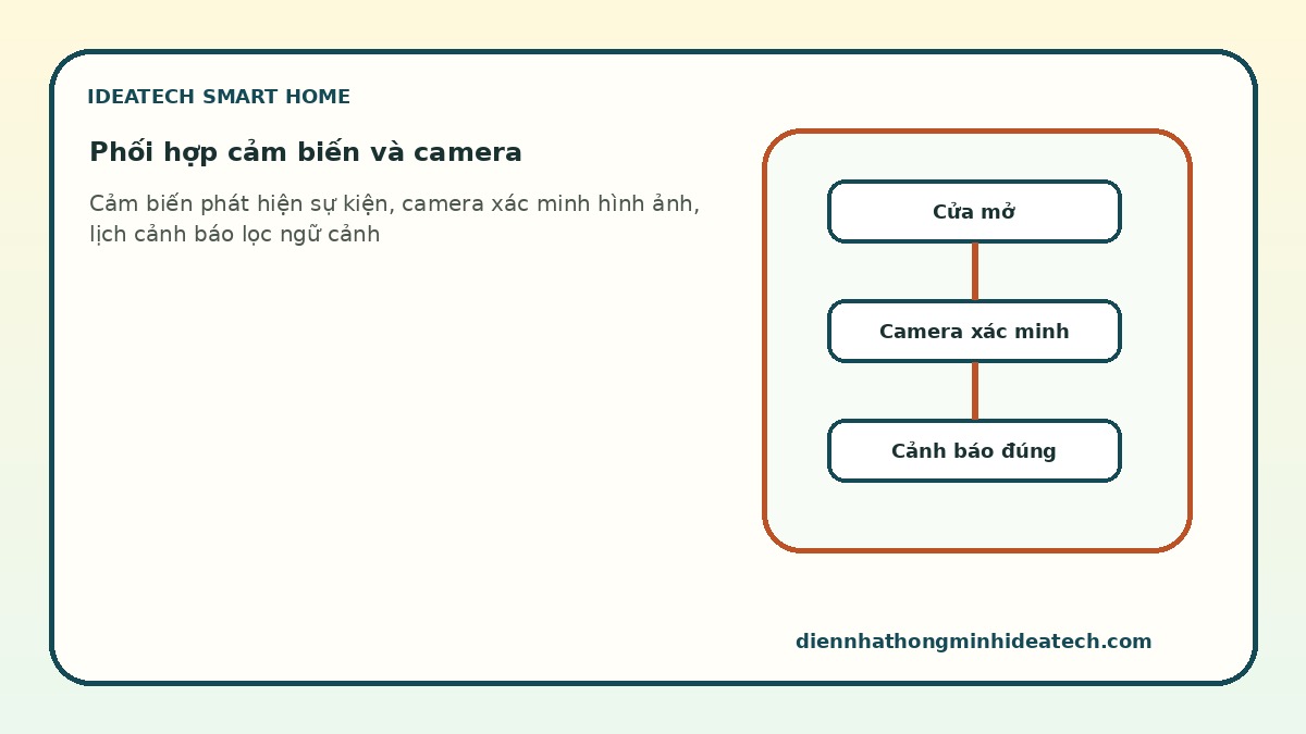 Sơ đồ phối hợp cảm biến cửa và camera để lọc cảnh báo giả