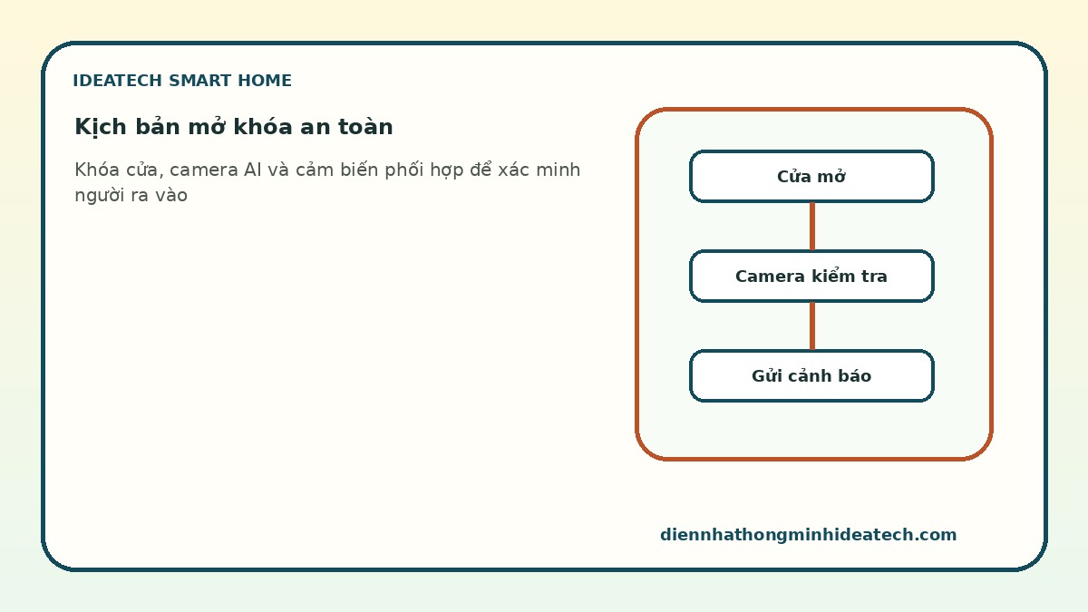 Kịch bản khóa cửa thông minh kết hợp camera AI và cảm biến cửa