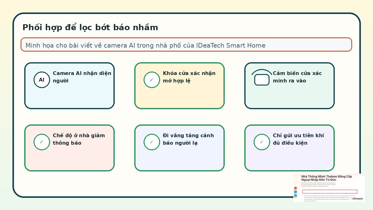Kịch bản phối hợp camera AI với khóa cửa và cảm biến để giảm báo nhầm