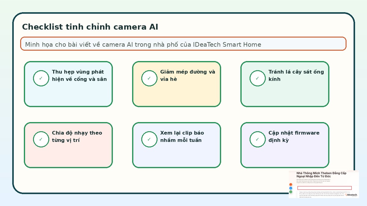 Các bước tinh chỉnh vùng phát hiện và độ nhạy của camera AI trong nhà phố