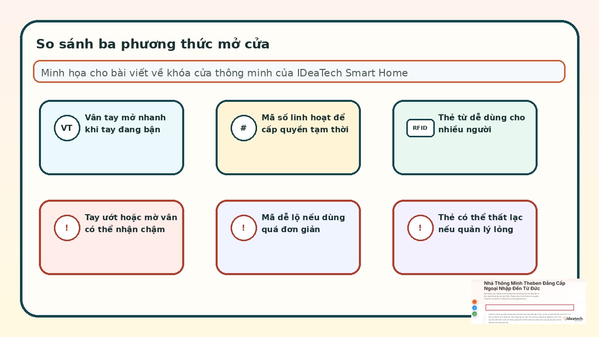 So sánh ba cách mở cửa bằng vân tay mã số và thẻ từ