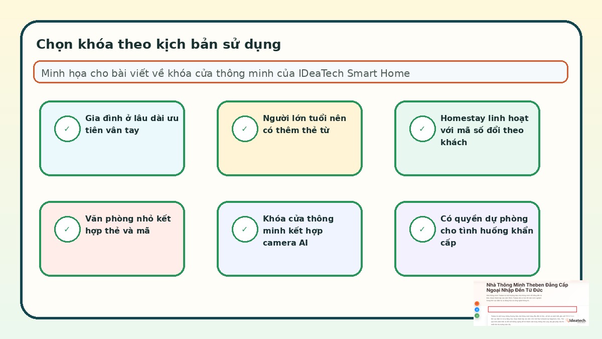 Kịch bản chọn khóa cửa thông minh theo nhu cầu gia đình văn phòng và cho thuê