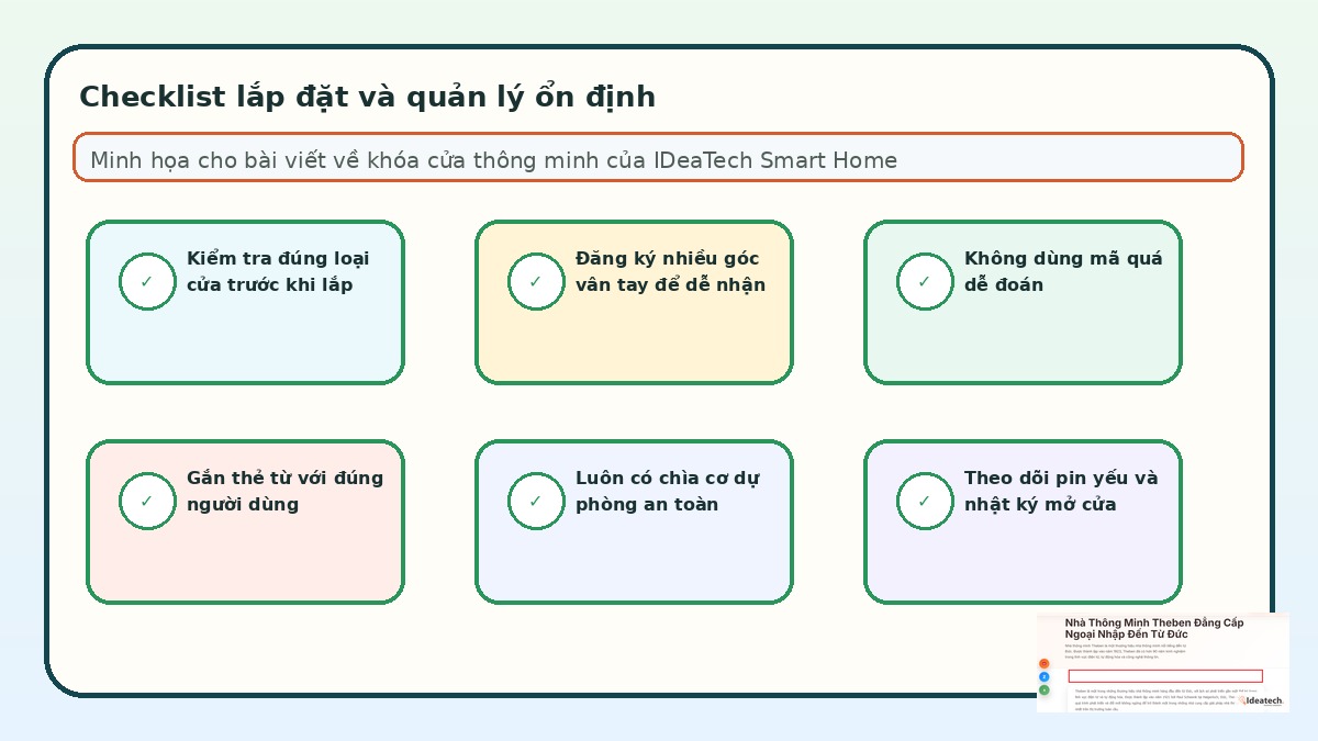 Checklist lắp đặt và quản lý khóa vân tay mã số thẻ từ ổn định
