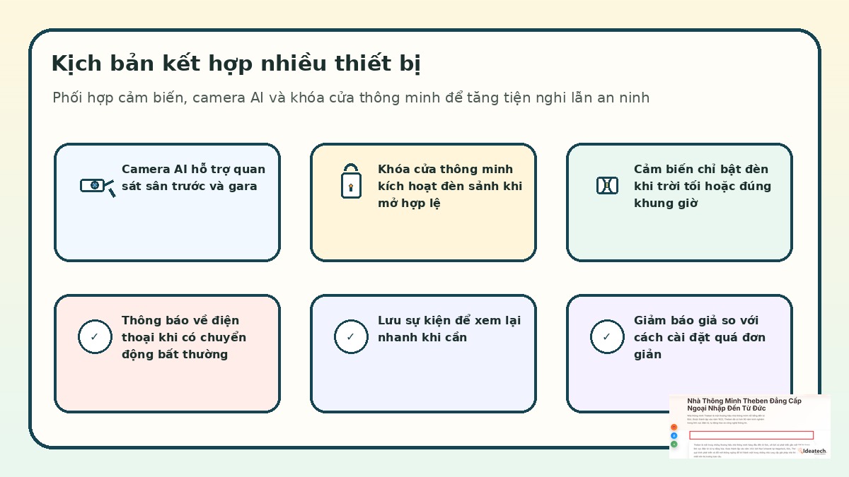 Kịch bản tự động bật đèn kết hợp camera AI và khóa cửa thông minh