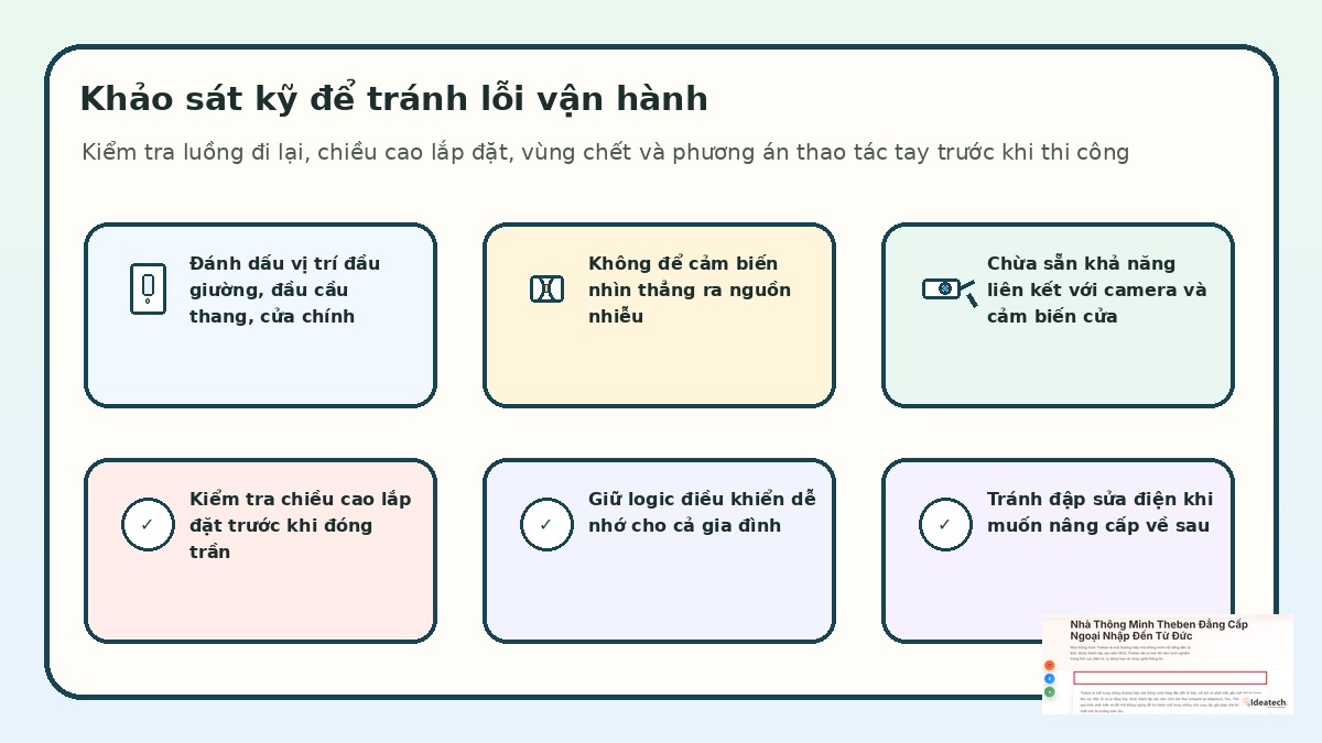 Lưu ý khảo sát lắp đặt công tắc và cảm biến trước khi thi công đèn thông minh