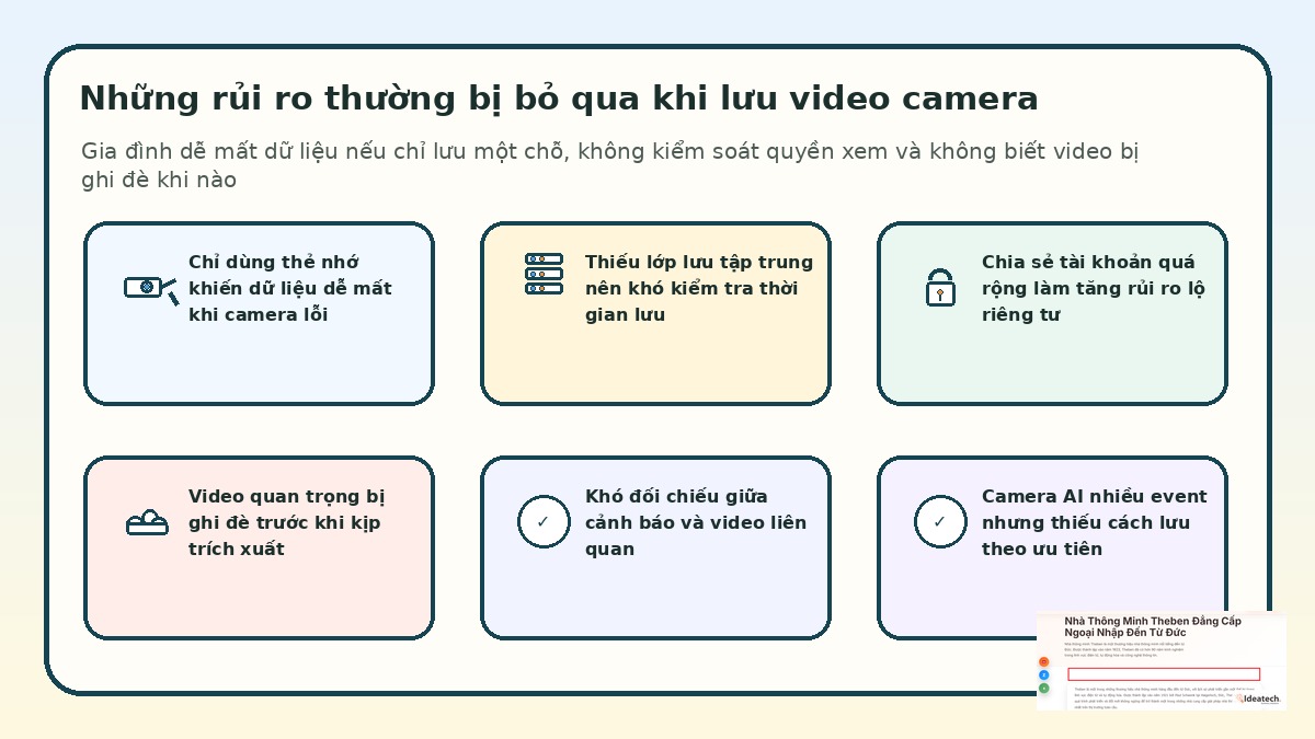 Các rủi ro thường gặp khi chỉ lưu dữ liệu camera trên một thiết bị duy nhất