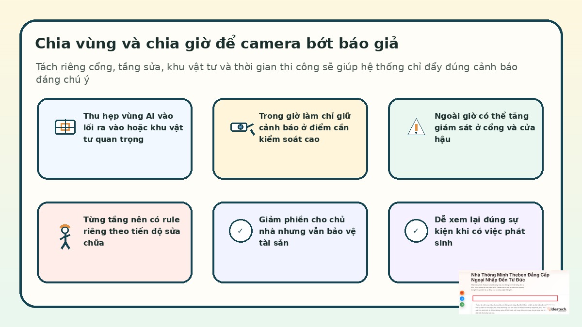 Cách chia vùng cảnh báo và khung giờ cho camera AI trong nhà phố đang sửa