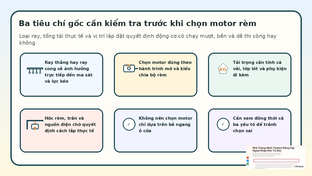 Các yếu tố ray tải trọng và vị trí lắp ảnh hưởng đến việc chọn động cơ rèm thông minh