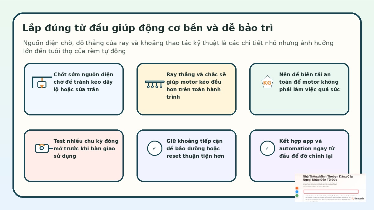 Các lưu ý thi công nguồn điện ray và khoảng bảo trì cho động cơ rèm thông minh