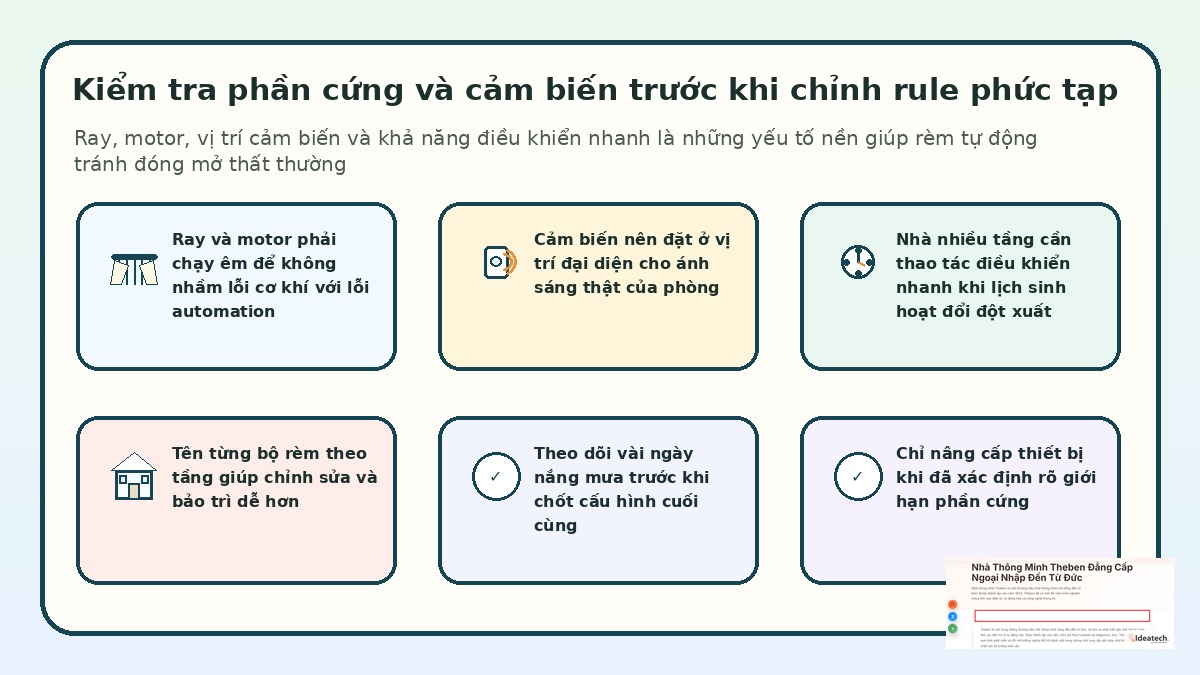Các lưu ý về cảm biến ray và điều khiển khi tinh chỉnh rèm tự động cho nhà phố