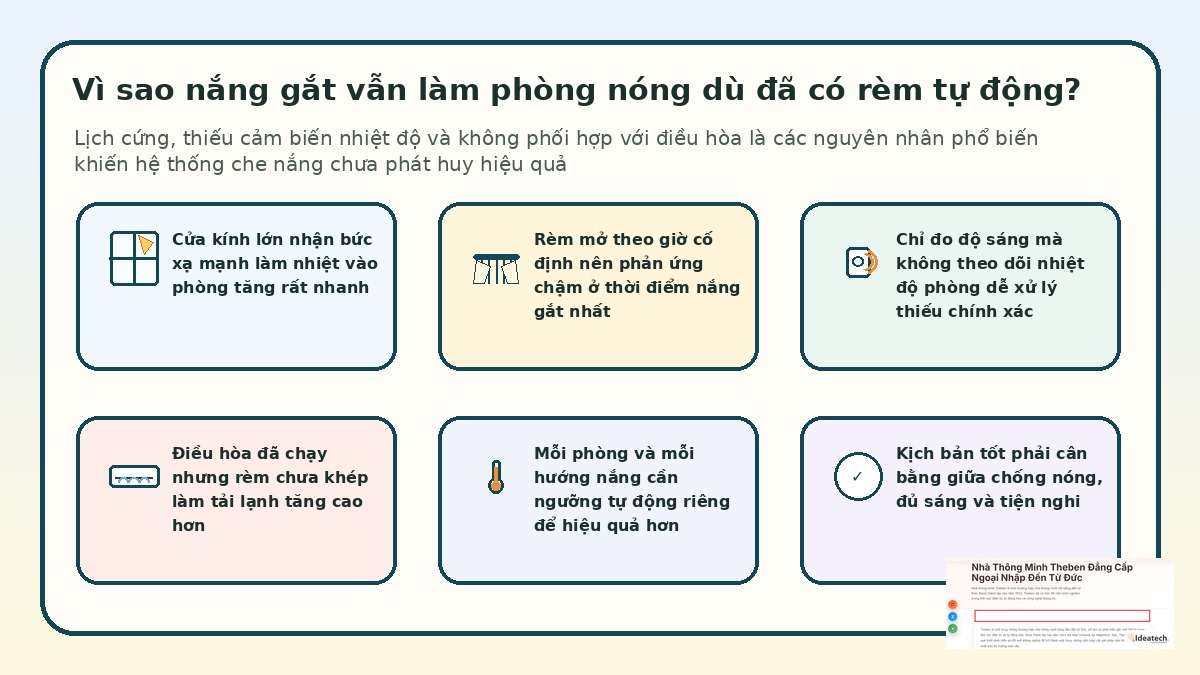 Các nguyên nhân khiến rèm thông minh chưa đóng đúng lúc khi nắng gắt làm phòng nóng nhanh